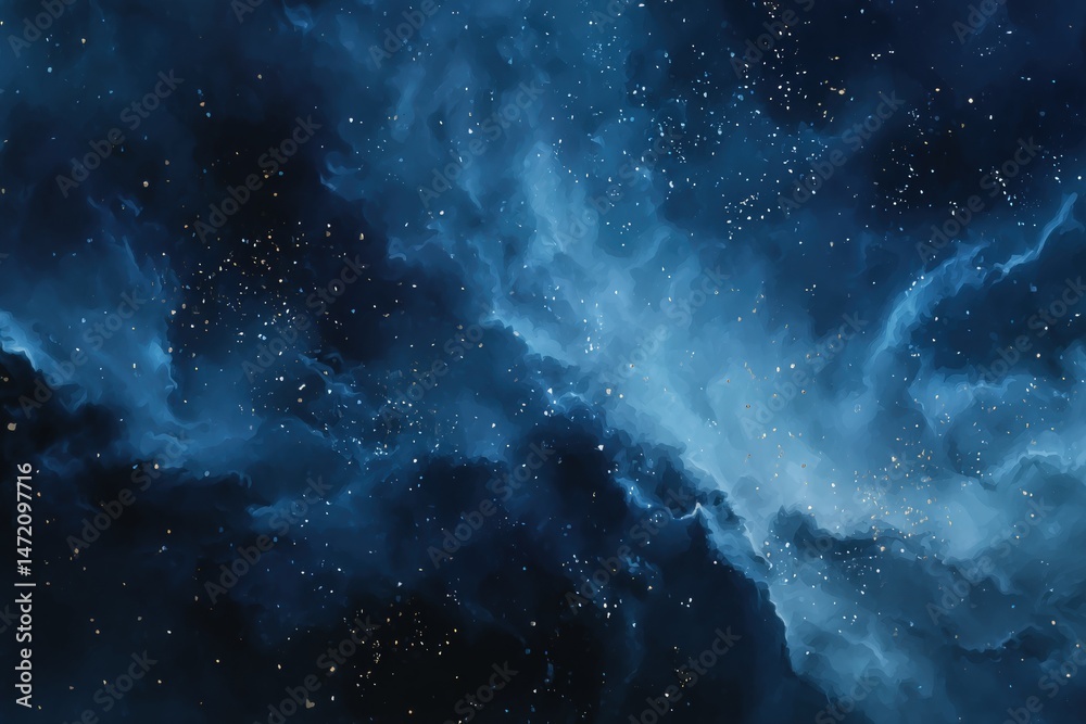 Obraz premium A swirling blue nebula with scattered stars creates a stunning cosmic scene in deep space.