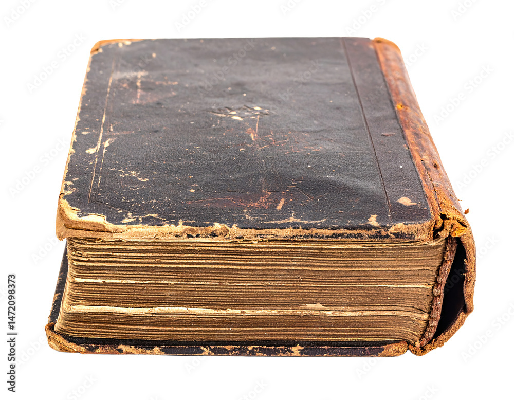 Old Book Isolated Vintage Antique Book with Worn Leather Cover Transparent Background