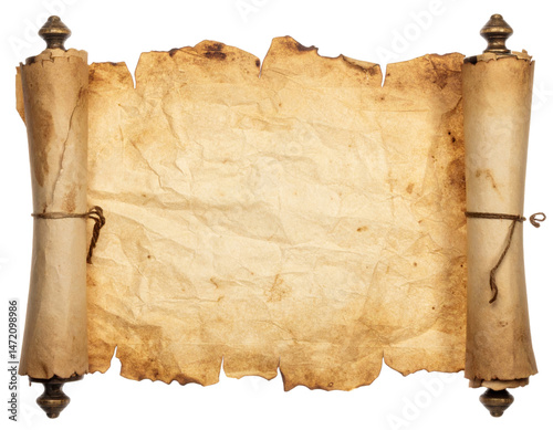 Old Paper Scroll Isolated on Transparent Background Parchment Texture Blank Template