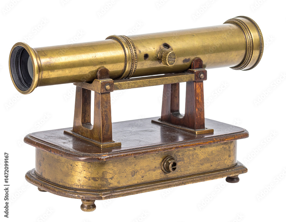 Antique Brass Telescope Isolated Vintage Nautical Spyglass Retro Exploration Discovery
