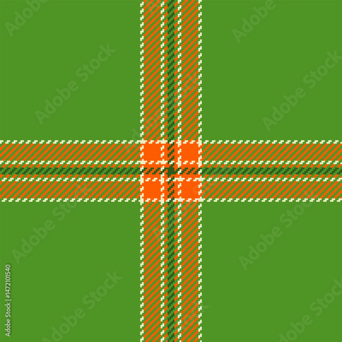 Vibrant tartan plaid pattern in green, orange and white. Classic textile design, perfect for backgrounds, textures, or themed projects. Bold, eyecatching and versatile.