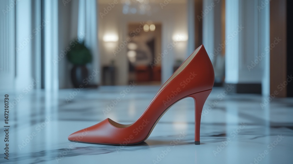 Red stiletto heel on marble floor Red stiletto heel on marble floor