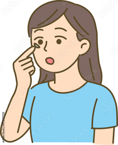 Woman Putting on Contact Lenses Illustration