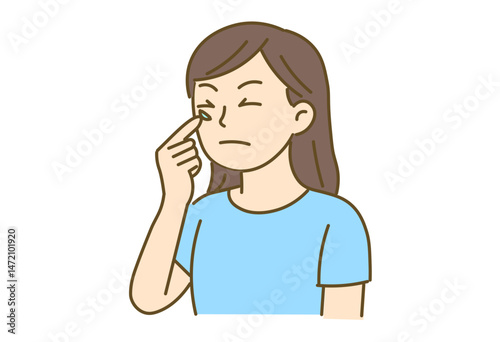 Woman Putting on Contact Lenses Illustration