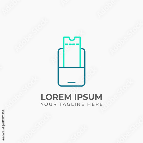 Lineart mobile phone ticket logo, digital travel symbol
