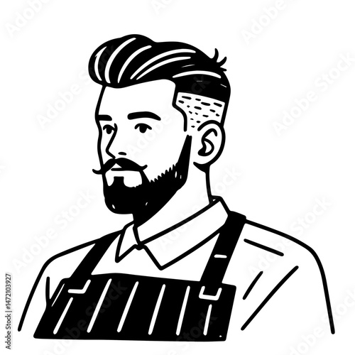 Wallpaper Mural Stylish Barber with Beard and Pompadour, Black and White Vector Illustration. Torontodigital.ca