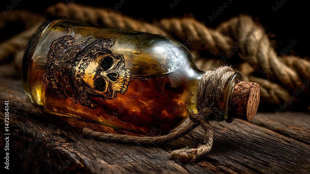 Fototapeta premium old pirate bottle of rum concept