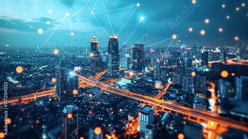 Smart city and communication network. Digital transformation, business, building, modern, urban, technology, connection, information, innovation, capita, future