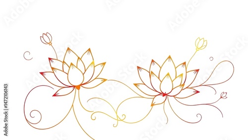 Radiant Lotus Blossoms in Gradient Hues, A Delicate Dance of Line and Light.