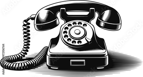 Vintage Rotary Telephone Silhouette Vector Graphic, Transparent Background.