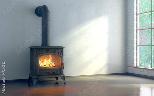 Cozy Fireplace 3D Render in Modern Room with Natural Light