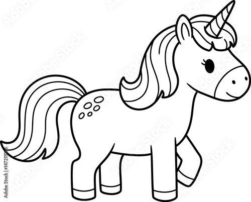 Adorable Unicorn Coloring Page Cute Cartoon Horse Illustration