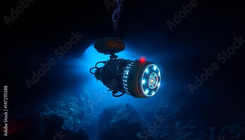 Advanced submersible robot exploring ocean depths, discovery, thruster