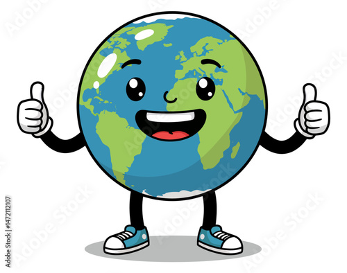 Happy Earth Mascot Giving a Thumbs Up for Environmental Conservation