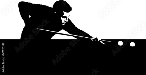 Dynamic Silhouette of a Pool Player Executing a Precise Shot