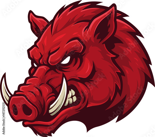 Fierce Red Boar Head Illustration Powerful Mascot Design