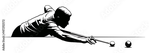 Skillful Billiards Player in Action A Striking Black and White Illustration