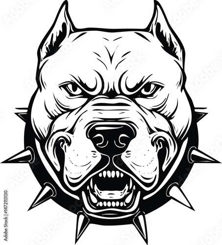 Aggressive Pitbull Head Illustration