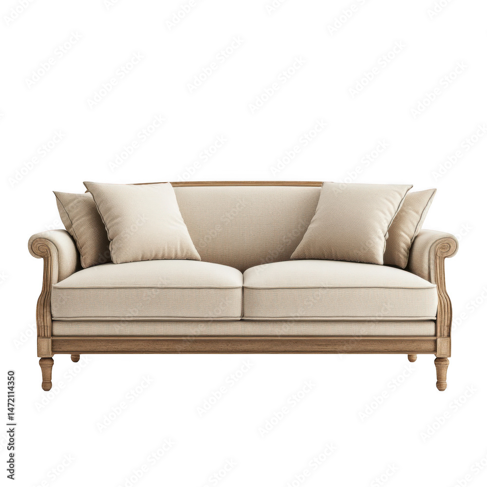 Fototapeta premium Elegant sofa with pillows isolated on transparent background