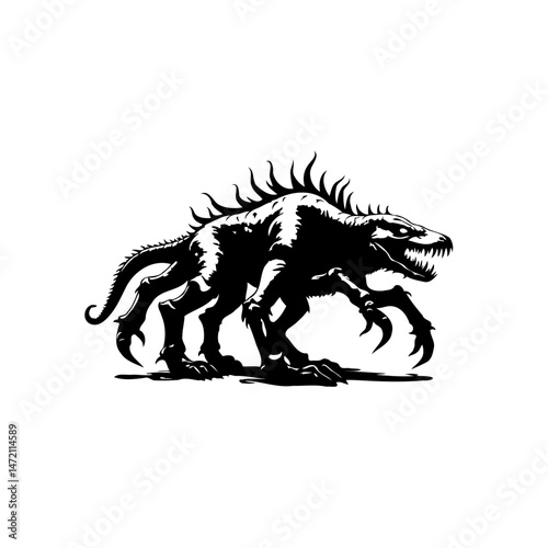 Terrifying creature illustration with sharp claws and menacing teeth design