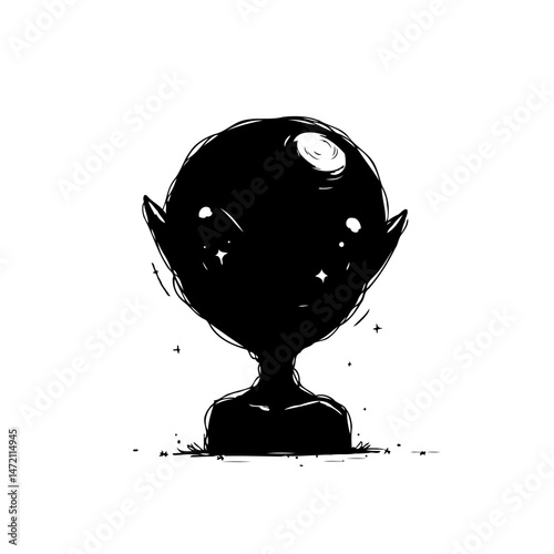 Stylized monochromatic rendition of a celestial entity with subtle cosmic details