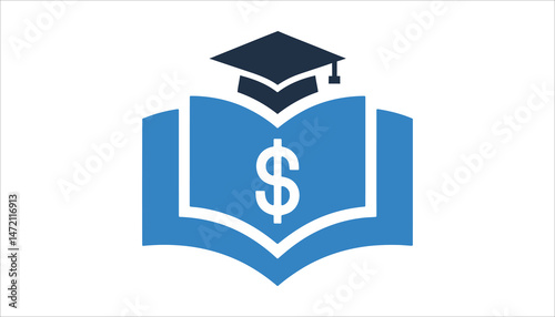 Education Finance Icon Vector. Dollar Sign Book with Graduation Cap.