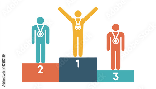 Winner Podium Vector Icon. First, Second, Third Place Medalist Silhouettes.
