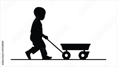 Silhouette of Child Pulling Wagon Icon