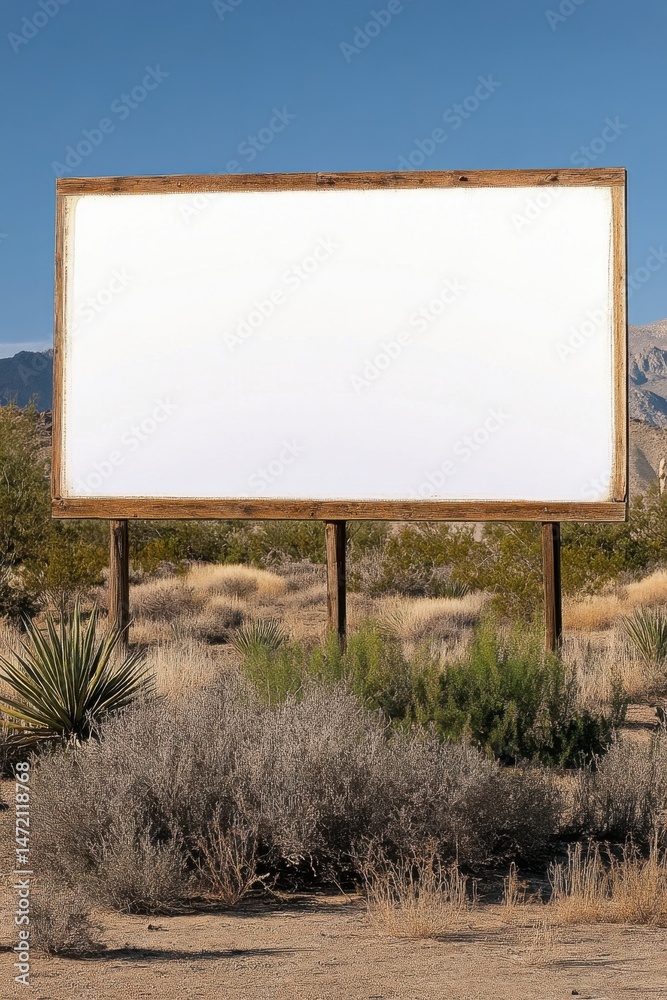 Fototapeta premium Empty billboard stands in a vast desert landscape under a clear blue sky
