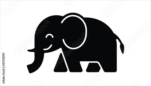 Minimalist Elephant Silhouette with Trunk, Simple Black Vector Design on White Background