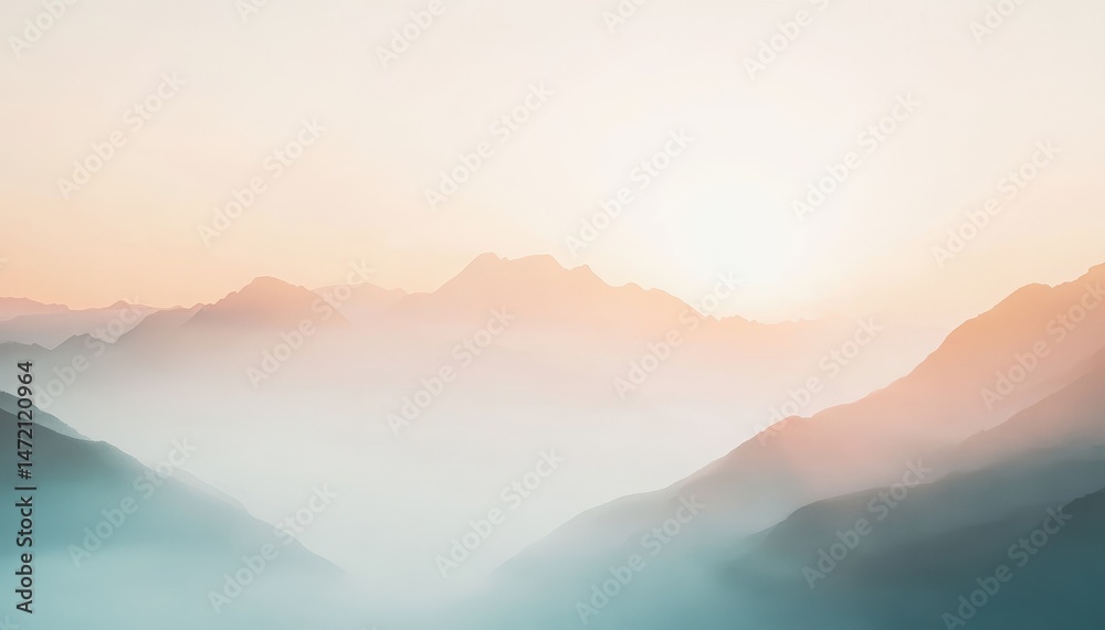 Obraz premium Pastel Sunset Over Misty Mountain Range