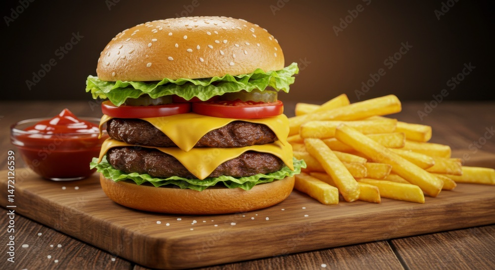 Double cheeseburger with fries Double cheeseburger with fries