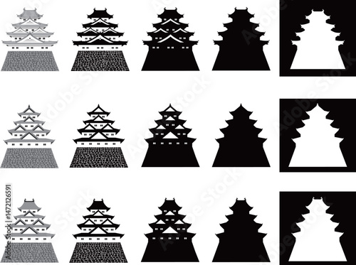 日本の城　四重四階の天守のイラストセット