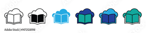 simple cloud open book icon set online digital library education vector study read literature book document download signs illustration for web and app