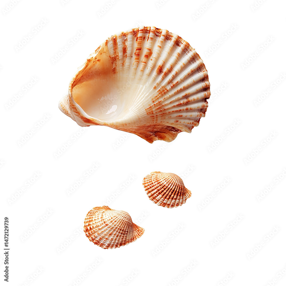 Obraz premium Seashells isolated on white background, three seashells, scallop shells