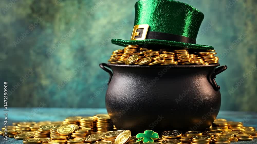 Celebrate St. Patrick's Day with a Pot of Gold and Lucky Charms Symbolizing Fortune