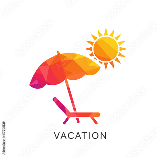 Beach umbrella and sun illustration representing vacation vibes  