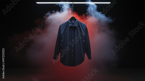 Midnight Elegance: A Classic Black Shirt Suspended in a Smoky Embrace

