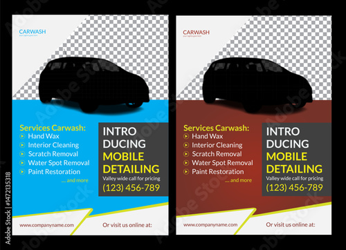 CAlr wash Flyer it color is blue and red  Creative car wash car detailing and rental flyer, car service, and price list flyer, automobile car service flyer modern car wash car detailing and rental fly