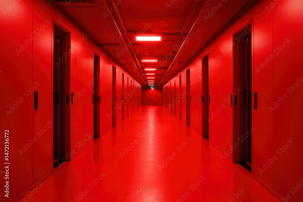 Fototapeta premium Red corridor with doors