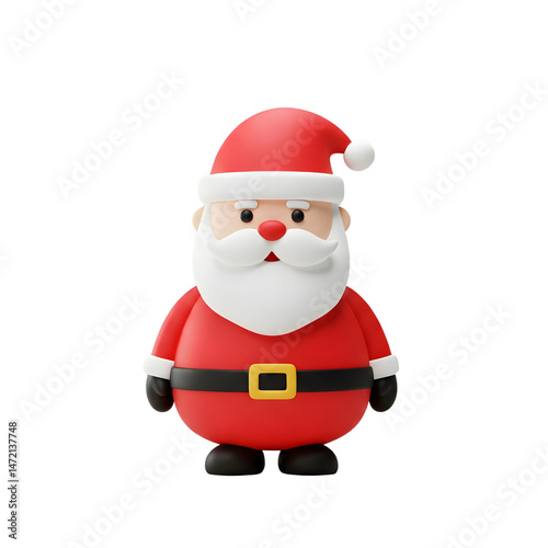 3D Rendering of Santa Claus on transparent Background. Cartoon Santa Claus Illustration. Merry Christmas: Cute Santa Claus Figure