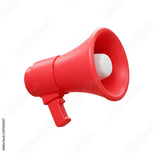 Red and White Megaphone on White Background.  3D Illustration of a Vibrant Red and White Bullhorn