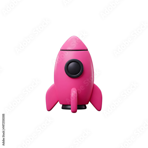 Pink and Black Rocket on transparent Background. 3D Rendering of a Bold Pink and Black Spaceship