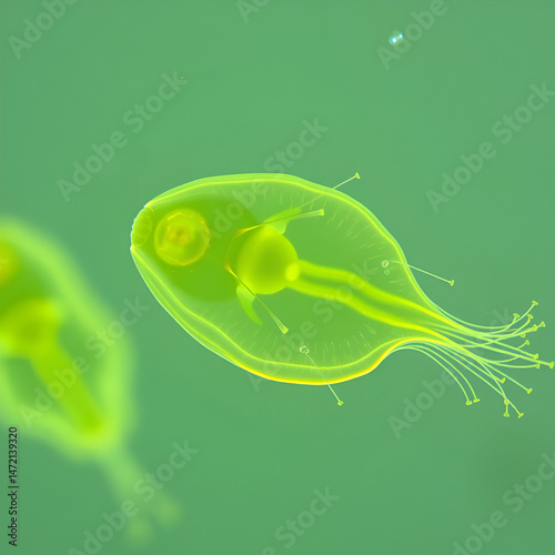 Euglena is a genus of single-celled flagellate Eukaryotes under microscopic view for education. photo