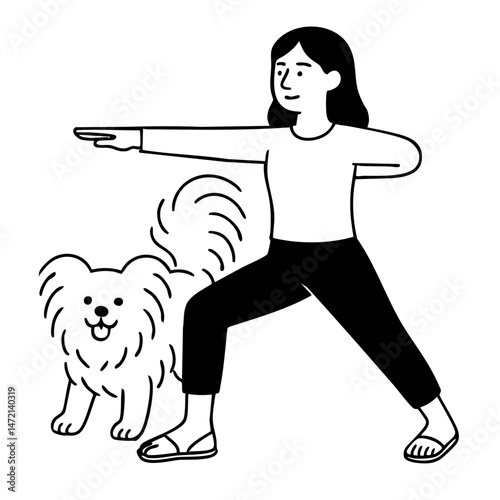 Women and her dog doing yoga activity
