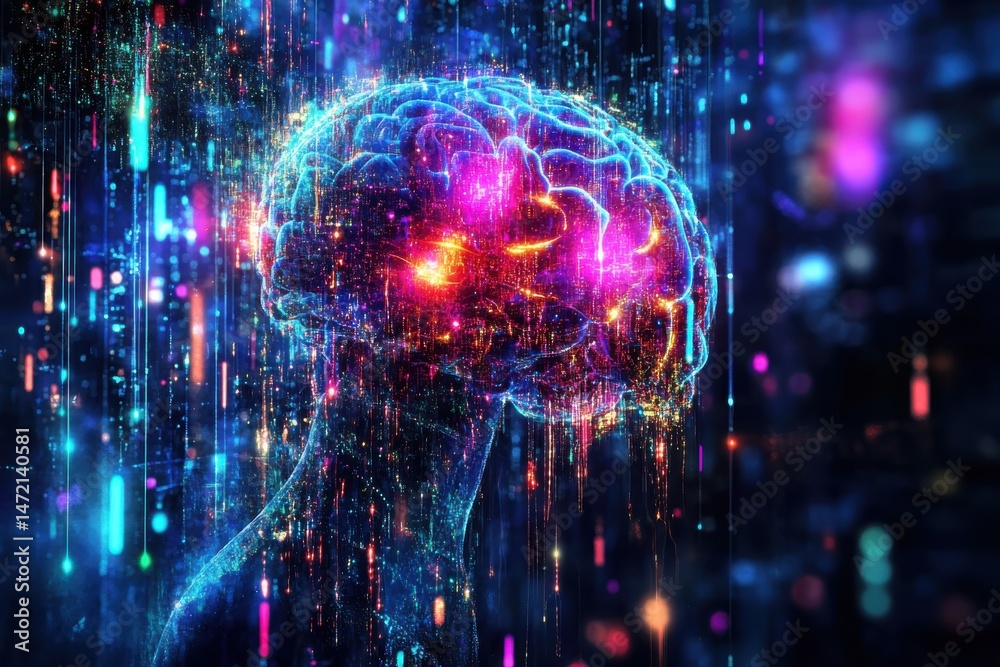 Obraz premium Digital background showcasing artificial intelligence, neural networks, data transfer, encryption, and tech processes in education and science