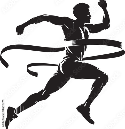 Runner Silhouette Vector Illustration for Sports Marathon, and Victory-Themed Designs Featuring Finish Line Icon