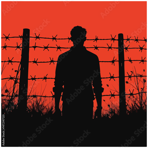 Solid Color Vector Illustrations for Enforced Disappearance Awareness – Missing Person Poster, Protest Art, Candle Vigil, Justice Symbol, Barbed Wire, Global Human Rights Concept