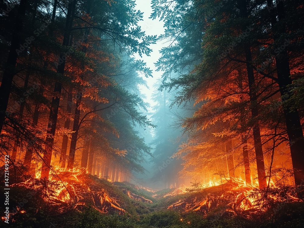 Forest Fire at Dawn, Generative AI Artwork Forest Fire at Dawn, Generative AI Artwork