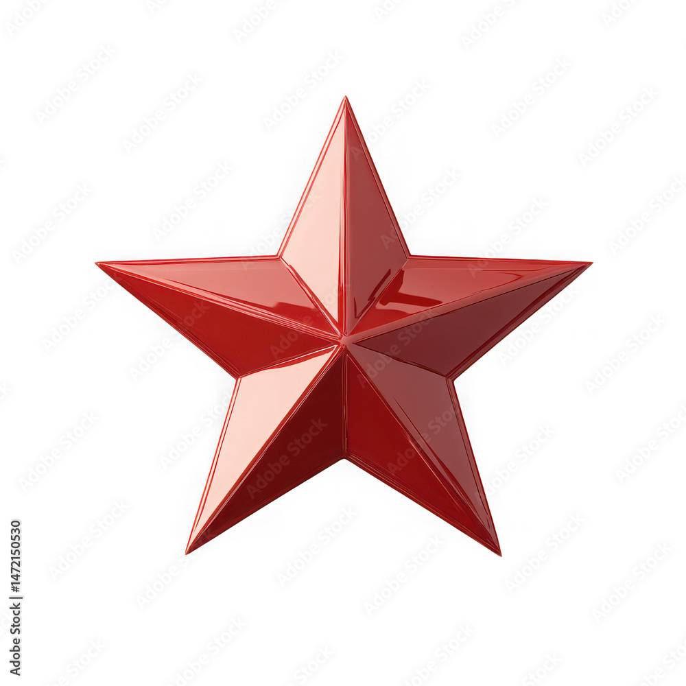 Obraz premium A glossy red star with five points isolated against a solid black background in a digital rendering